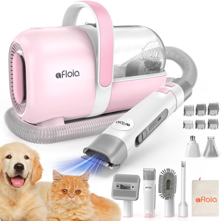 ペットバリカン Afloia 6-in-1 Dog Grooming Kit, Pet Grooming Vacuum for Shedding, Dog Hair Vacuum with Clipper Nail Trimmer Grinder, Pet Brush Groomer at Home, Low Noise Cats Hair Remover, 1.5L Dust Cup, Pink 【並行輸入品】