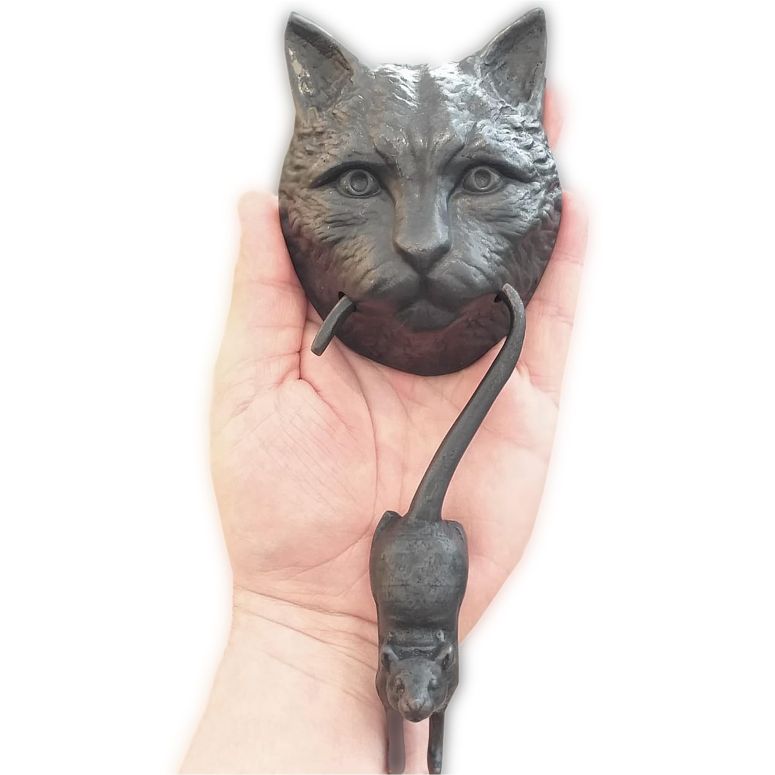 部屋の入り口ラッパー Anatolica Cat and Mouse Door Knocker, Solid Brass, 8.7 inches, Front Door Ornament (Black Oxide) 【並行輸入品】