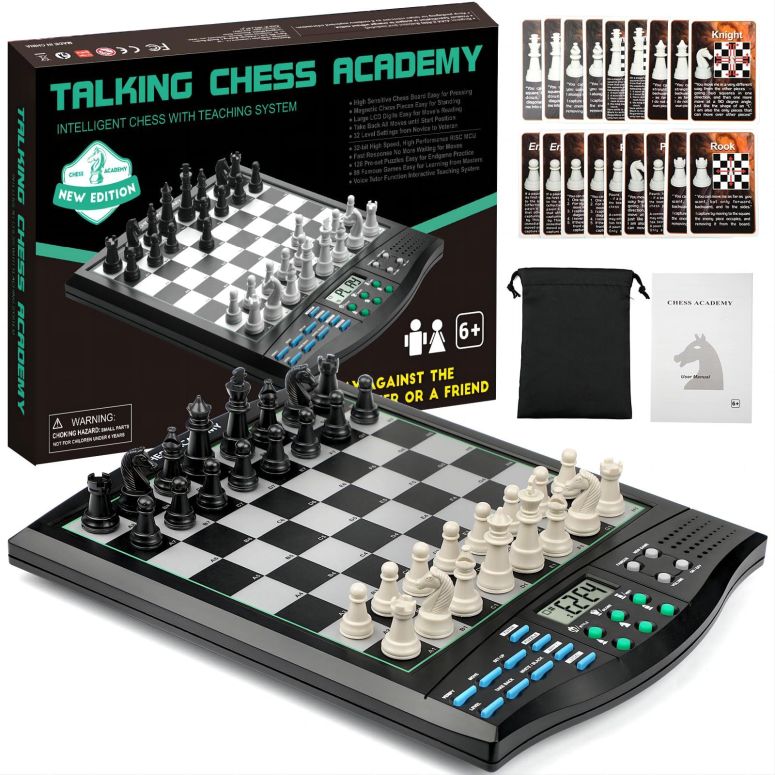 チェスセット Talking Chess Academy Electronic Chess Set, Magnetic Computer Chess Game with Interactive Teaching System for Beginners, Advanced AI for Improving Players, Perfect for Kids & Adults, Simple and Noble 【並行輸入品】