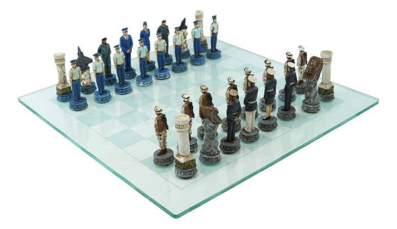 チェスセット Ebros Patriotic American Military Branches US Air Force VS Marine Corps Chess Pieces with Clear Frosted Checkered Glass Board Set Fun Gaming Educational Game 【並行輸入品】|MJ-MARKET