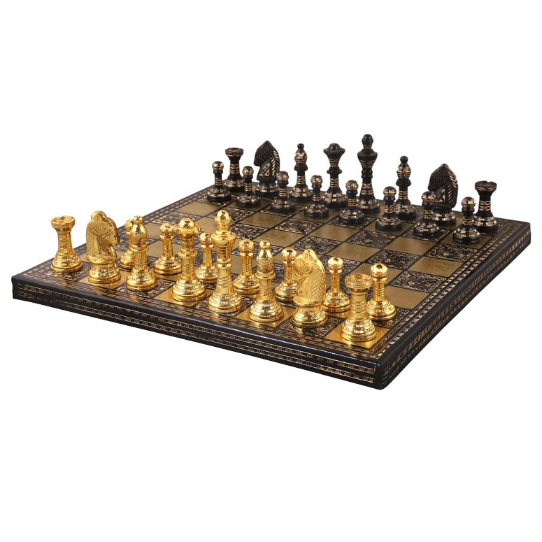 チェスセット RoyalChessMall - Staunton Inspired Brass Metal Luxury Chess Pieces & Board Set -12\