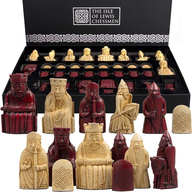 チェスセット The Isle of Lewis Chessmen - Regency Chess Official Lewis Chess Set - RED Edition - 4 Queens 【並行輸入品】