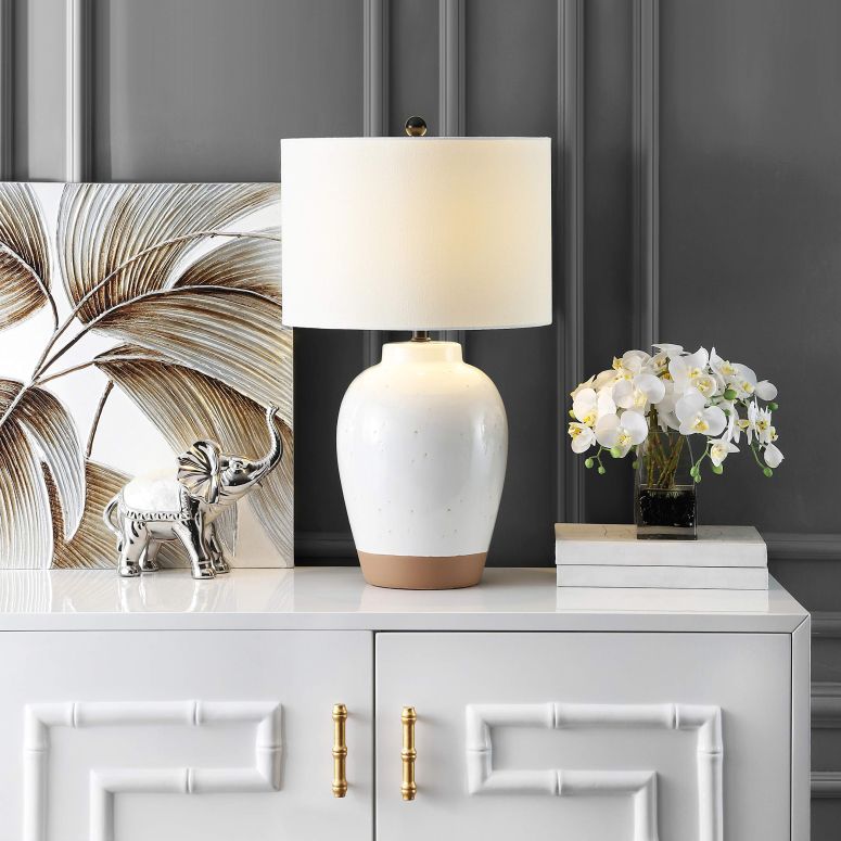 サファヴィヤ safavieh テーブルランプ サファビヤ サファヴィア SAFAVIEH Lighting Collection Portcia Speckled Ivory Glaze 27-inch Bedroom Living Room Home Office Desk Nightstand Table Lamp (LED Bulb Included) 【並行輸入品】