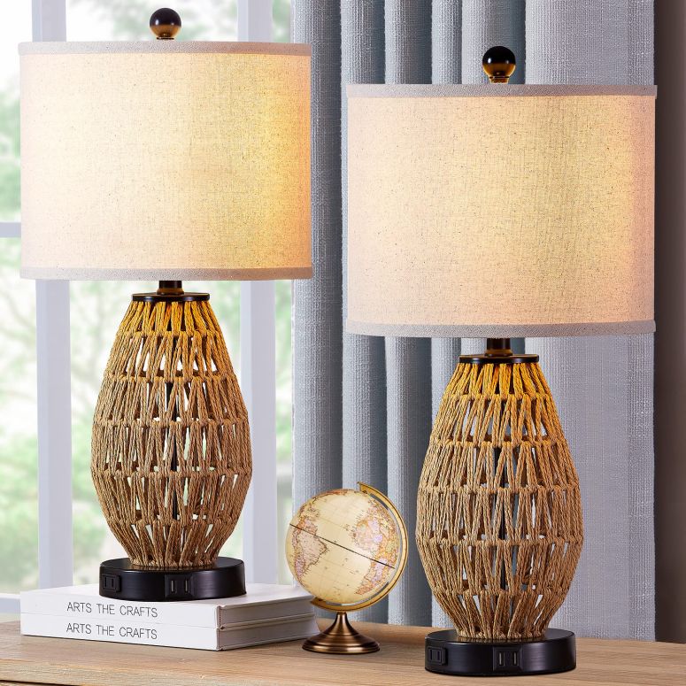 サファヴィヤ safavieh テーブルランプ サファビヤ サファヴィア CINSARY Touch Control Rattan Table Lamps, 3 Way Dimmable Bedside Lamps for Bedroom Set of 2 with 2 USB Ports and AC Outlet, Wicker Nightstand Lamps for Living Room (LED B 【並行輸入品】｜MJ-MARKET