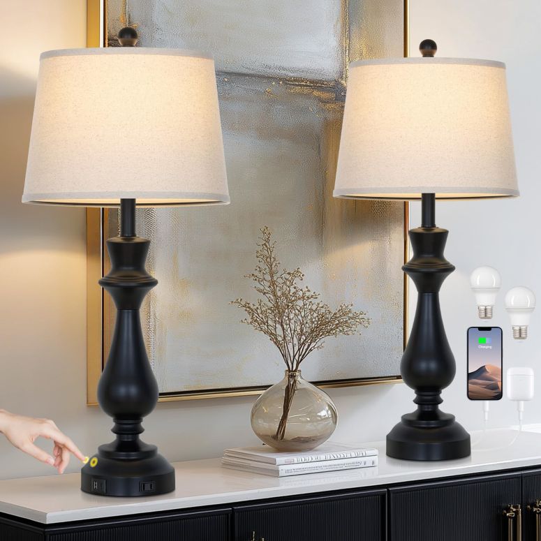 サファヴィヤ safavieh テーブルランプ サファビヤ サファヴィア luxeflow Modern Black Table Lamps Set of 2 for Living Room,30" Tall Bedside Lamp with USB Charging Port,3-Way Dimmable Touch Nightstand Lamp for Bedroom Desk Side Table O 【並行輸入品】｜MJ-MARKET