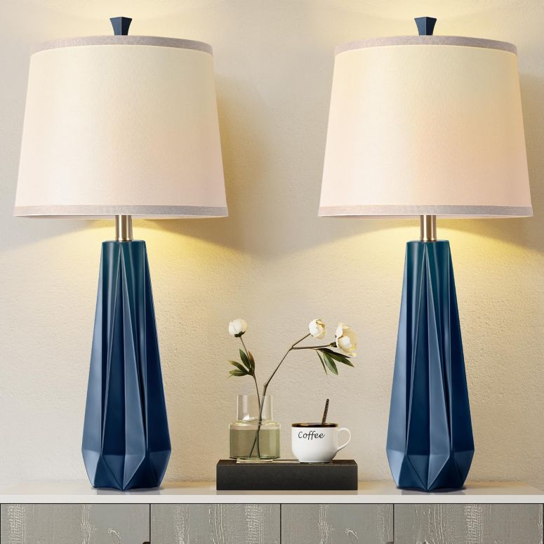 サファヴィヤ safavieh テーブルランプ サファビヤ サファヴィア WIHTU 3 Color Temperature Table Lamps Set of 2, 27'' Navy Blue Modern Table Lamp for Living Room, Beside Lamp with Linen Shade, Resin Desk Lamp for Nightstands Bedroom Of 【並行輸入品】|MJ-MARKET