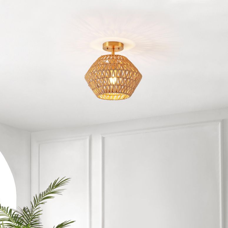サファヴィヤ safavieh テーブルランプ サファビヤ サファヴィア SAFAVIEH Lighting Collection Raja Tropical Boho Natural/Gold Semi-Flush Mount Ceiling Light (LED Bulb Included) 【並行輸入品】