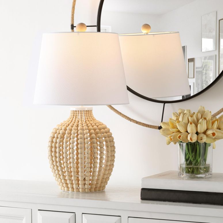 サファヴィヤ safavieh テーブルランプ サファビヤ サファヴィア SAFAVIEH Lighting Collection Rewli Boho Beaded Natural/White 23-inch Table Lamp (LED Bulb Included) 【並行輸入品】