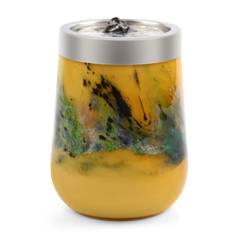 卓上 噴水 滝のオブジェ テーブルトップファウンテン インテリア噴水 VOREEN Handblown Glass Tabletop Fountain ? Yellow Art Glass Water Feature with Gentle Ambient Glow ? Optional Aromatherapy for Home, Spa, Office D?cor 【並行輸入品】