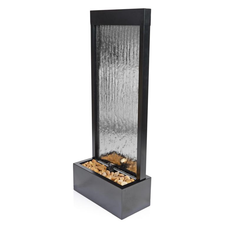 卓上 吹き上げ 滝のオブジェ テーブルトップファウンテン 室内装飾吹き上げ Alpine Corporation - Mirror Waterfall Fountain with Stones \u0026 Lights - Zen Indoor/Outdoor Decor for Office, Living Room, Patio, Entryway - 48 Inches (Silver) 【並行輸入品】