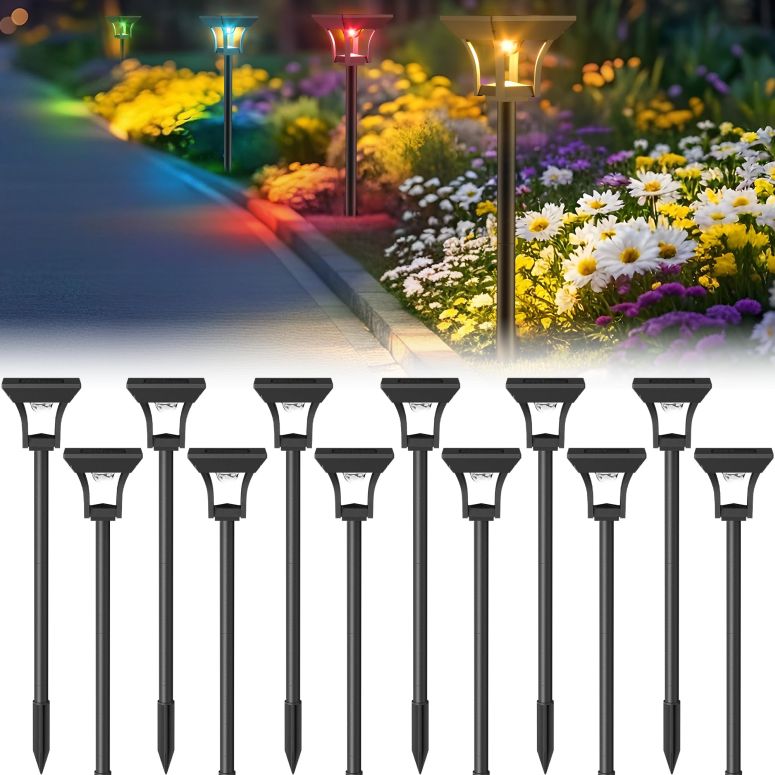 園地ともし火LEDソーラーともし火 ソーラー力強さ CINOTON 12 Pack RGBCW Solar Pathway Outdoor Lights, 3 Lighting Modes Solar LED Garden Lights, IP65 Waterproof Outside Solar Powered Landscape Lighting for Planter Lawn Pool Balcony RGB 【並行輸入品】