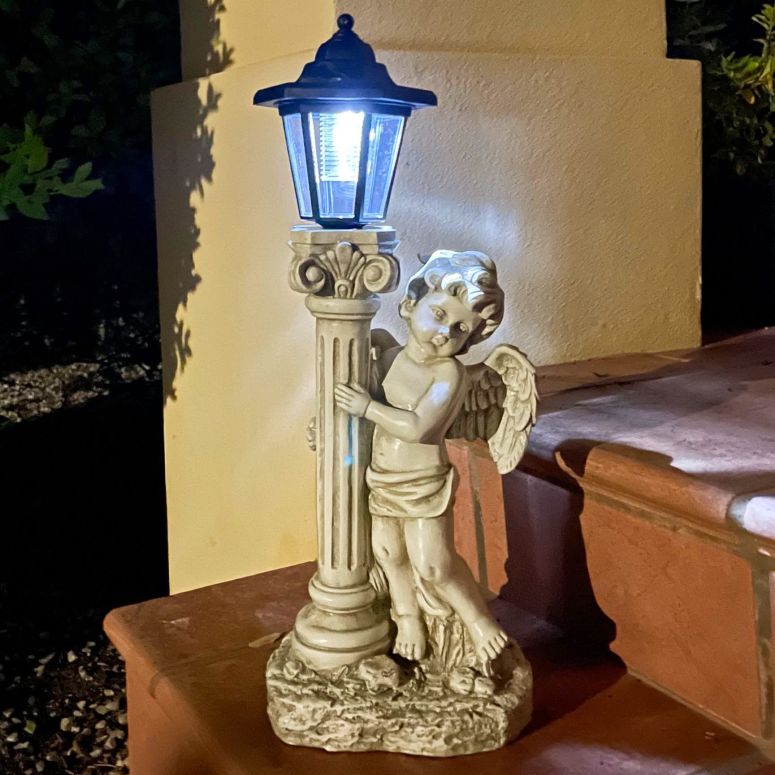 園地ともし火LEDソーラーともし火 ソーラー力強さ Aloak Angel Statue with Solar Lights (Right) 19.7 Inch, Outdoor Solar Angel Garden Statue with Roma Pillar for Garden Lawn Deocr, Christian Religious Gift 【並行輸入品】