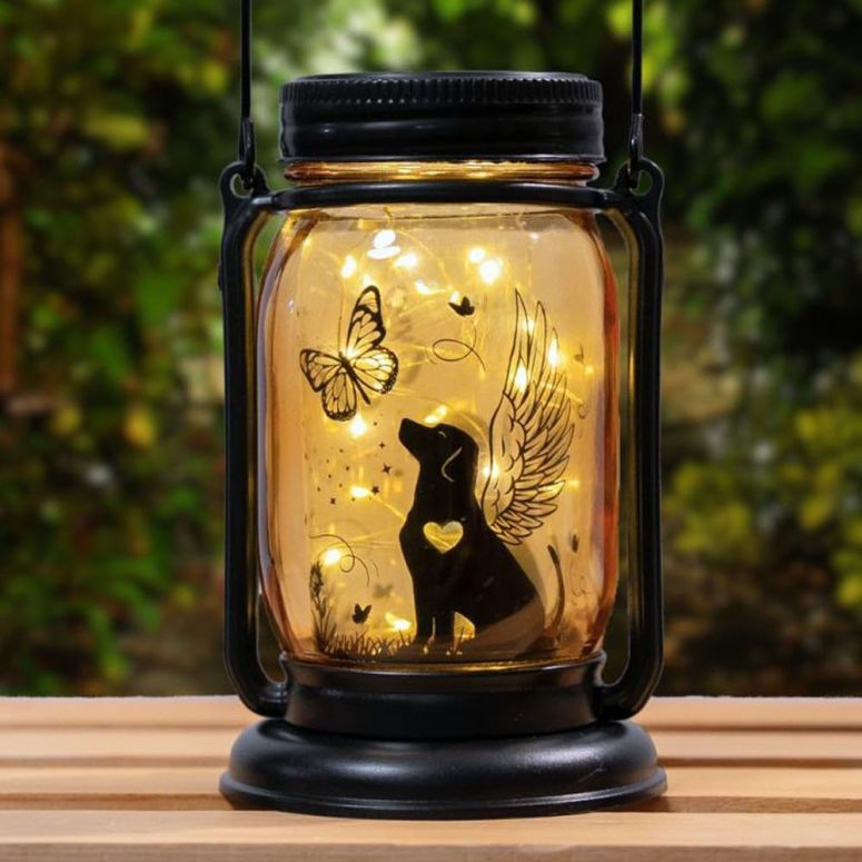 ガーデンライトLEDソーラーライト ソーラーパワー iHeartDogs Angel Dog or Cat Memorial Mason Jar Solar Light - Outdoor Hanging Lantern, Garden Stake, Solar Powered, Garden Decor - Warm Light 【並行輸入品】