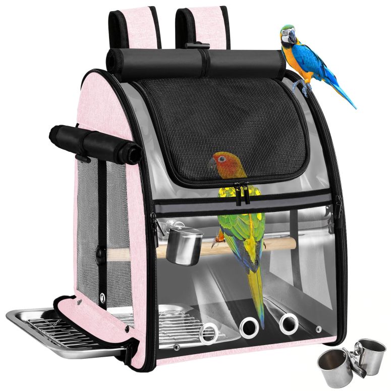 インコ 小鳥 バード トラベルキャリアー Sanmoncare Bird Carrier Backpack with Stainless Steel Mesh, Parrot Travel Cage with Stand, Easy to Clean, Portable Conures Travel Bag, Pet Breathable Travel Cage 【並行輸入品】