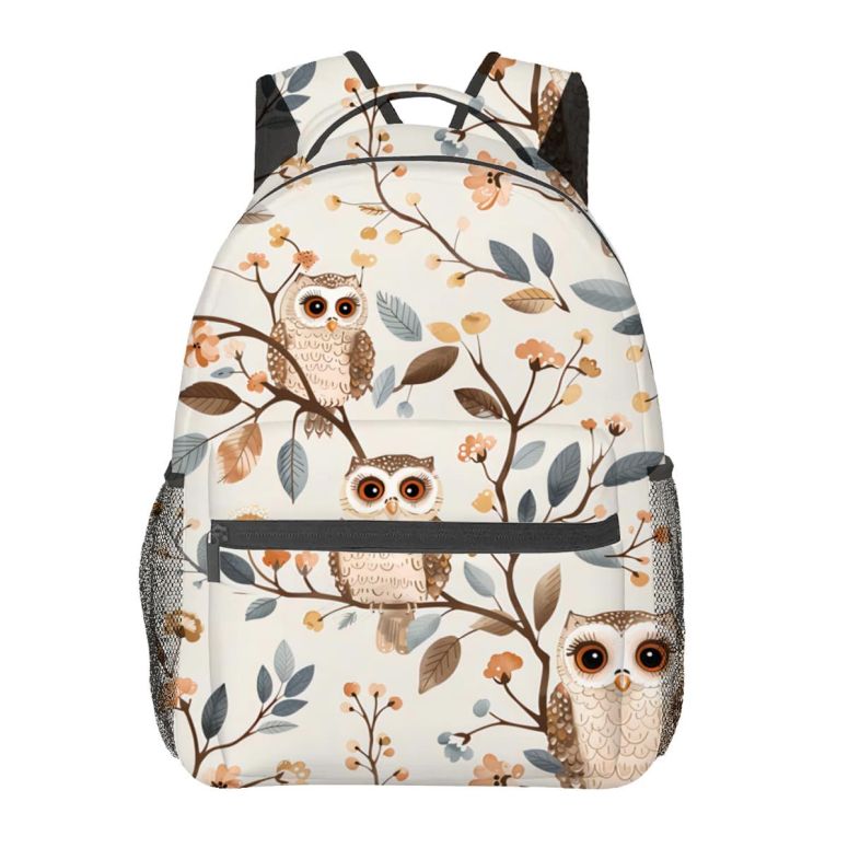 インコ 小鳥 バード トラベルキャリアー MIEPOS Cute Owl Backpack, Whimsical Woodland Bird Polyester Backpacks,Lightweight Double Shoulder Back Pack for Kids Teens,Floral Branch Bookbag,School Bag Gifts,Casual Travel Daypack Book Pack 【並行輸入品】
