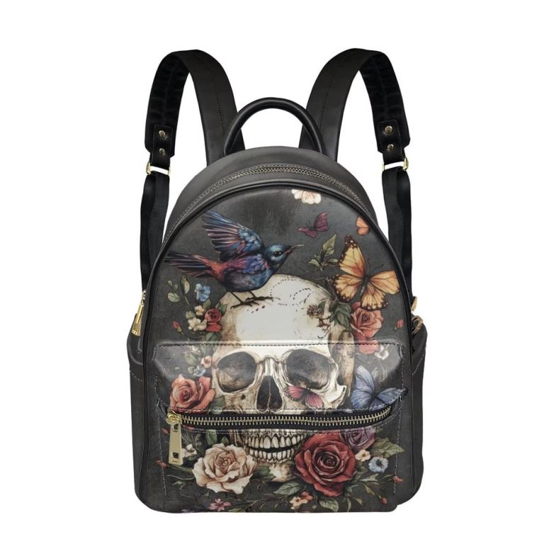 インコ 小鳥 バード トラベルキャリアー Snilety Gothic Skull Backpack Purse for Women Rose Bird Leather Small Backpacks Butterfly Travel Wallet with Front Zipper Pocket Casual Shoulders Bag 【並行輸入品】
