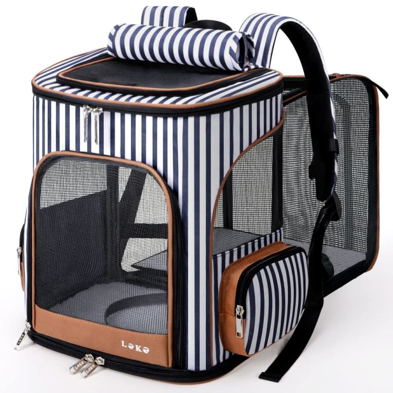 インコ 小鳥 バード トラベルキャリアー Lekereise Pet Carrier Backpack Expandable Cat Backpack for Small Dogs Cats, Dog Backpack Bag with Breathable Mesh and Inner Safety Leash, Striped 【並行輸入品】