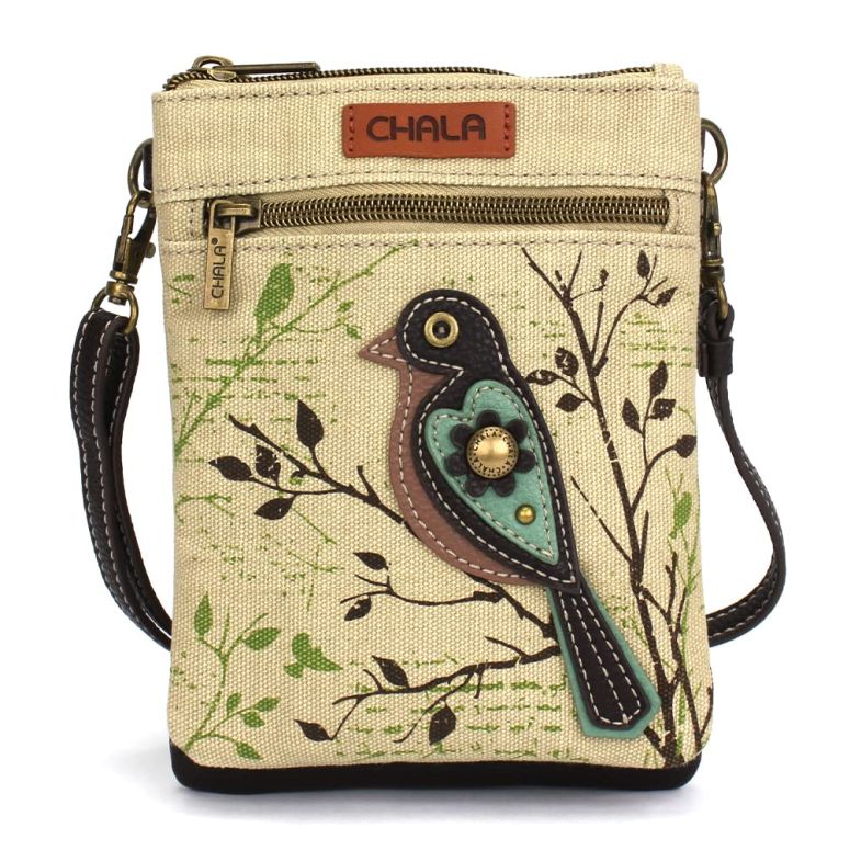 インコ 小鳥 バード トラベルキャリアー CHALA Double Pocket Xbody Women RFID Protected Canvas Crossody Purse with Adjustable Strap - Bird - sand 【並行輸入品】