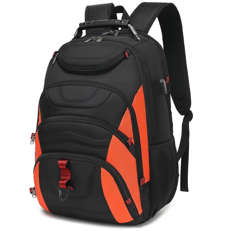 インコ 小鳥 バード トラベルキャリアー Boavan Laptop Backpack for men, 17.3 inch Laptop Bag with USB Port, Waterproof Travel Work Backpack Purse, Anti-Theft Teacher Nurse Doctor Casual Bookbags Office Business backpack，Black&Orange 【並行輸入品】