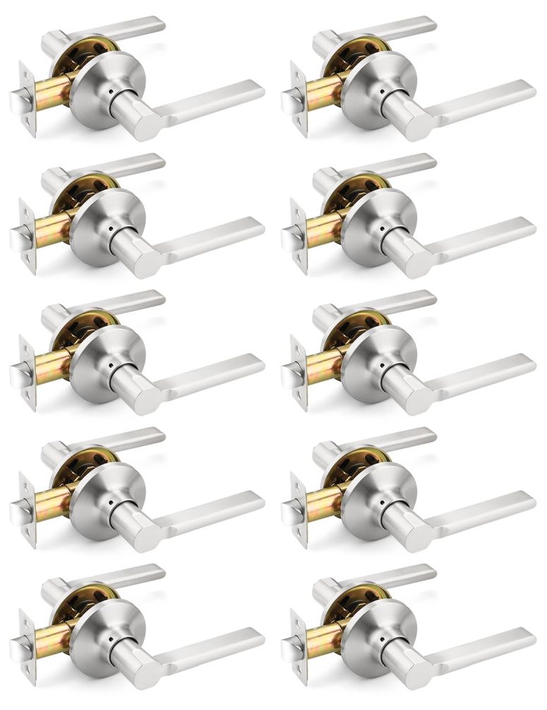 ドアノッカー Mengico 10 Pack Brushed Nickel Interior Door Knob, Heavy Duty Passage Lever Door Handle for Closet Hallway,Modern Square No Lock Lever Door Handles 【並行輸入品】