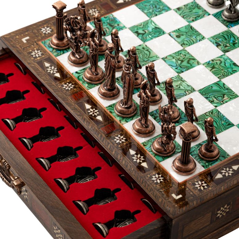 チェスセット 15'' Wooden Chess Set with Metal Chess Pieces ? Handmade Storage Chess Board & British Metal Pieces ? Elegant Chess Gift for All Ages ? Gift for Him (Green) 【並行輸入品】｜MJ-MARKET