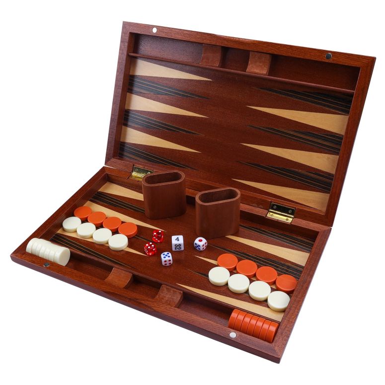 チェスセット Offelec Brown Wooden Backgammon Set - 15 inches Folding Classic Board Game for Adults and Kids, Portable and Travel Backgammon Set with Playing Pieces and Strategy & Tip Guide 【並行輸入品】