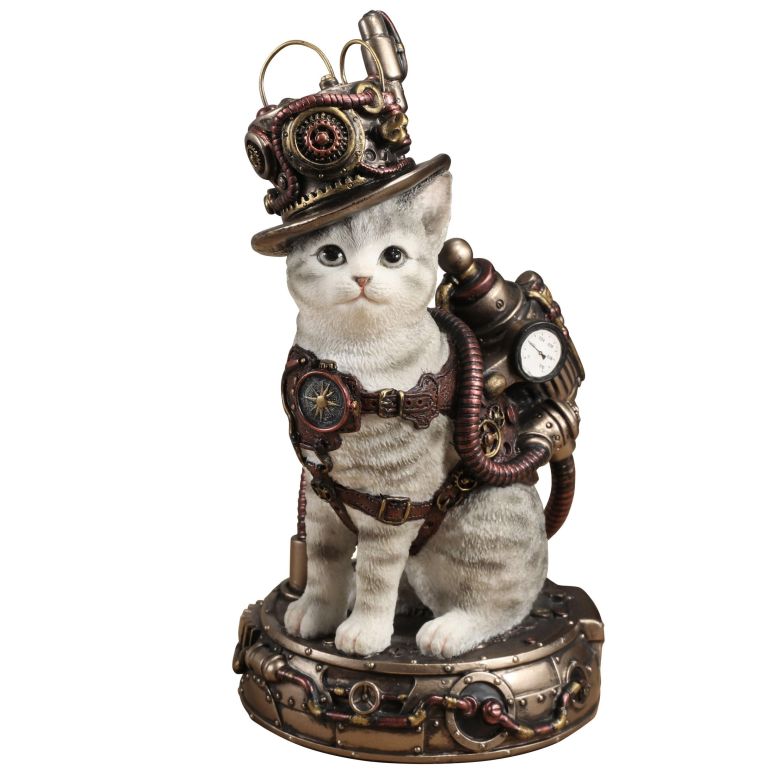チェスセット Veronese Design 6 7/8 Inch Steampunk Tinkerer Cat Animal Resin Figurine Hand Painted Finish 【並行輸入品】