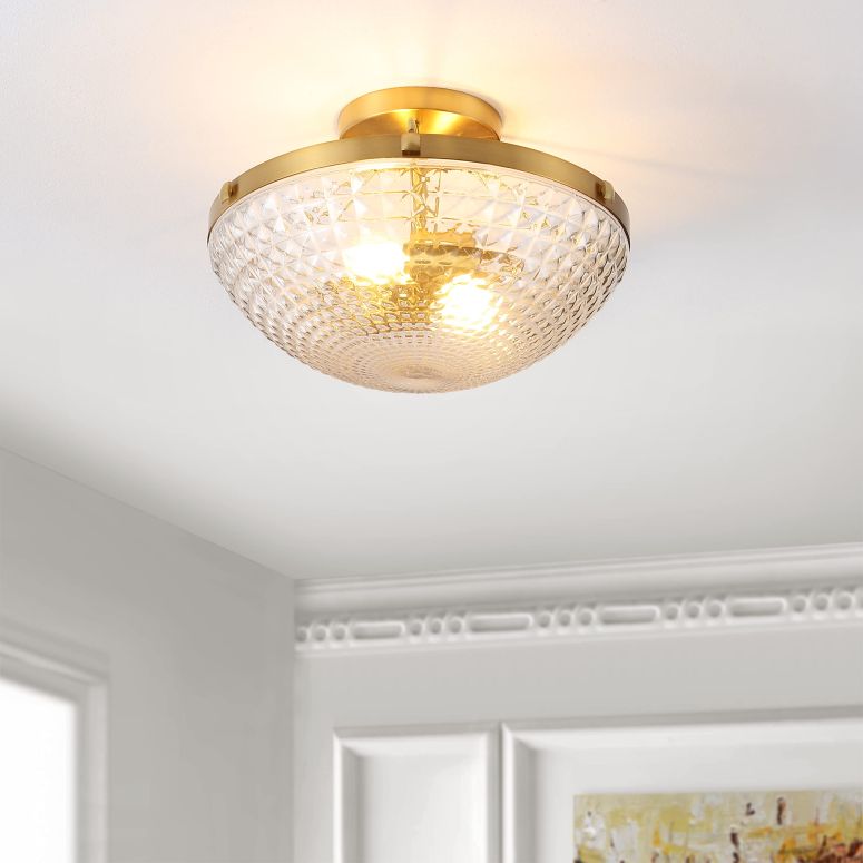 サファヴィヤ safavieh テーブルランプ サファビヤ サファヴィア SAFAVIEH Lighting Collection Nienna Art Deco Clear/Gold Flush Mount (LED Bulbs Included) 【並行輸入品】