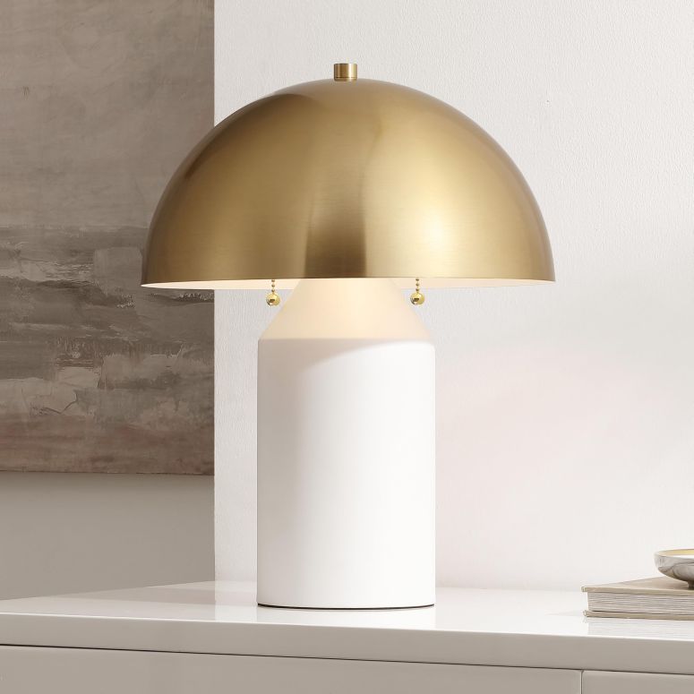 サファヴィヤ safavieh テーブルランプ サファビヤ サファヴィア SAFAVIEH Lighting Collection JOVE Modern White/Brass Metal Dome Shade 18-inch Table Lamp (LED Bulb Included) 【並行輸入品】