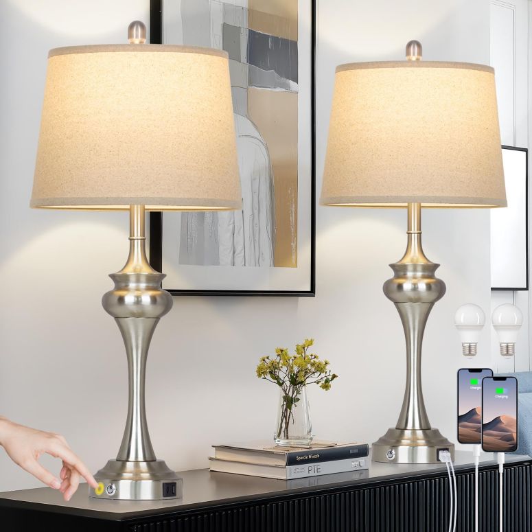 サファヴィヤ safavieh テーブルランプ サファビヤ サファヴィア Rinweey 30" Silver Table Lamps Set of 2, 3 Way Touch Control Living Room Lamp with USB A+C Ports, Modern Brushed Nickel Bedroom Lamps, Tall Metal Bedside Lamp for Nightst 【並行輸入品】|MJ-MARKET