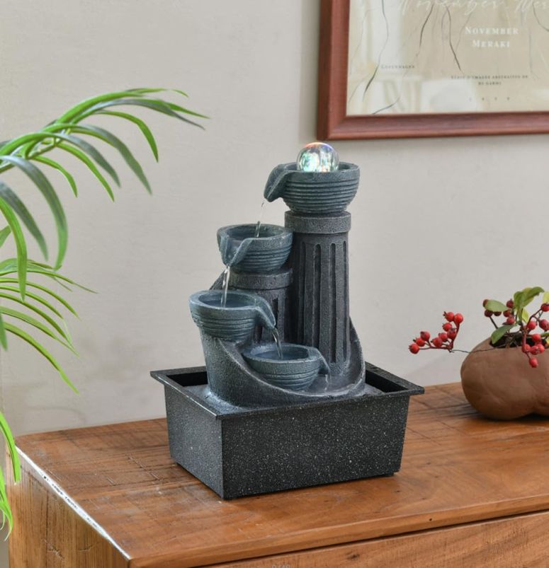 卓上 噴水 滝のオブジェ テーブルトップファウンテン インテリア噴水 Tabletop Water Fountain, Waterfall Fountain with LED Lights Suitable for Office and House Decor House ，Warming Gifts New Home(2736) 【並行輸入品】