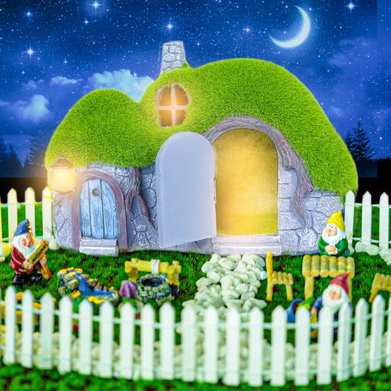 御化けの家 幻想曲 庭園点火装置 LED ソーラー点火装置 Darkdec Garden Statues Outdoor Decor - Fairy House with Waterproof Solar Lights Resin Figurines for Yard Lawn Porch Outside Ornament or Garden Gift 【並行輸入品】
