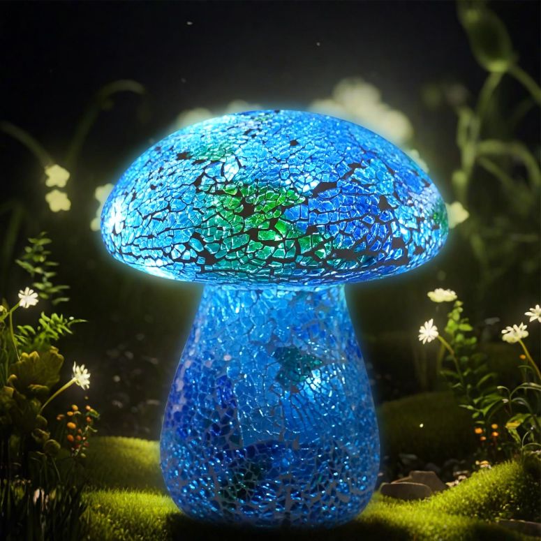 モザイク マッシュルーム ガーデンライト ブルー Mosaic Mushroom Garden Lights - Table Lamp Outdoor Decor Waterproof Night Light Lawn Decor Statue for Patio, Party, Yard (Blue) 【並行輸入品】