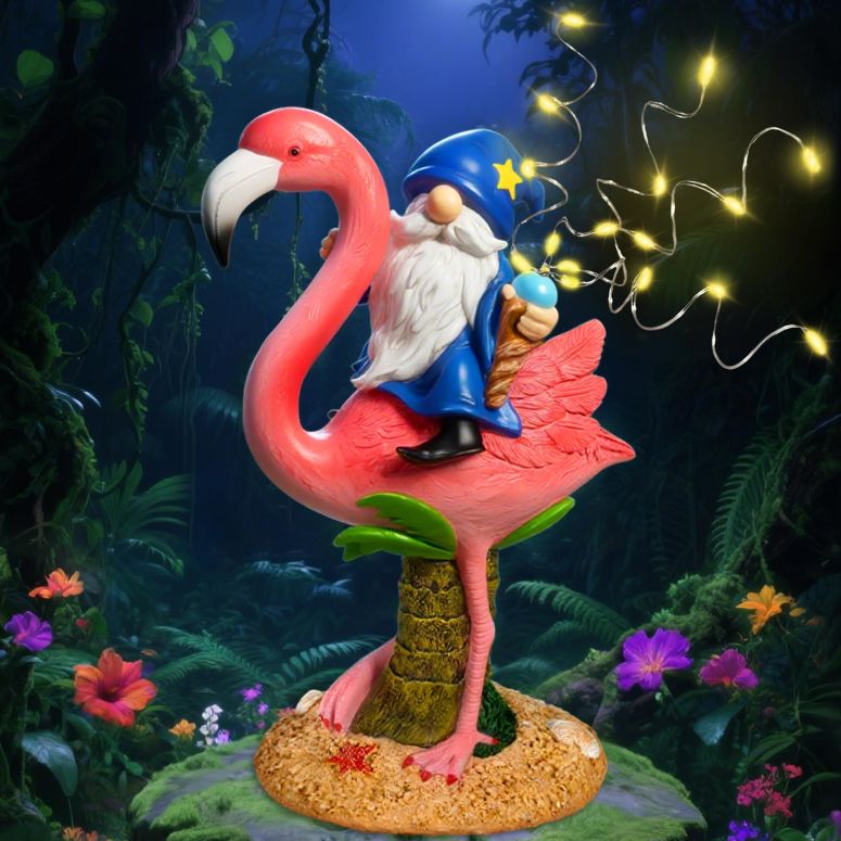 ガーデンライトLEDソーラーライト ソーラーパワー Funny Flamingo Gnome Solar Garden Statue with LED Light - Outdoor Yard Lawn Patio Decor - Great Birthday Housewarming Gift for Women, Mom, Grandma 【並行輸入品】