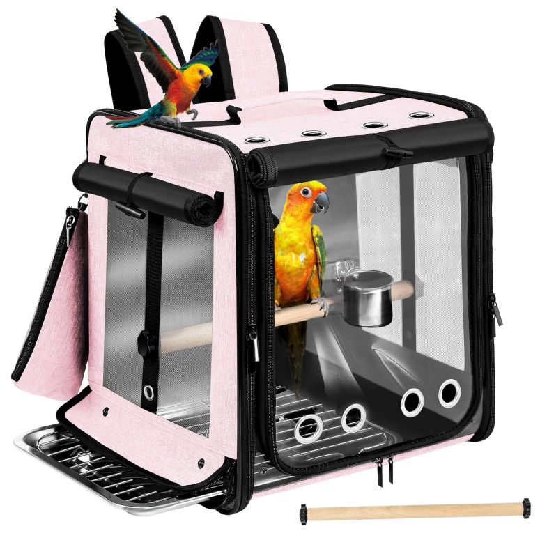 インコ 小鳥 バード トラベルキャリアー Sanmoncare Bird Carrier for Car Travel with Seat Belt, Indestructible Stainless Steel Mesh Parrot Backpack Travel Cage 【並行輸入品】