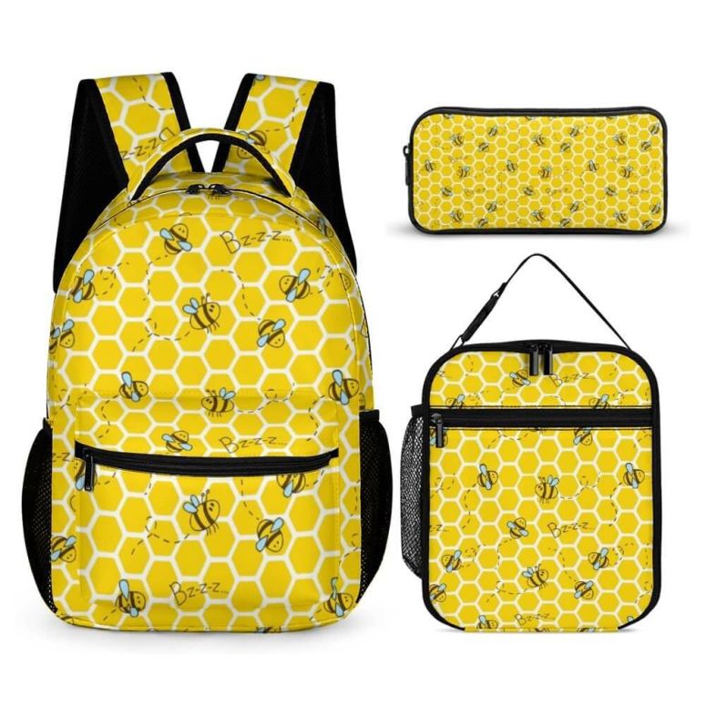 インコ 小鳥 バード トラベルキャリアー Homieblanket Bee Backpack with Lunch Box & Pencil Case, 16 Inch Cute Bee Themed Bookbag, Adjustable Lightweight Large Capacity, Colorful Bee Backpack Set for Kids Girls Boys School 【並行輸入品】