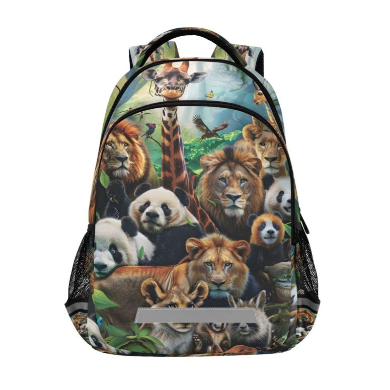 インコ 小鳥 バード トラベルキャリアー Africa Animals School Backpack for Kids Laptop Bookbag with Reflective Strip 17in 【並行輸入品】