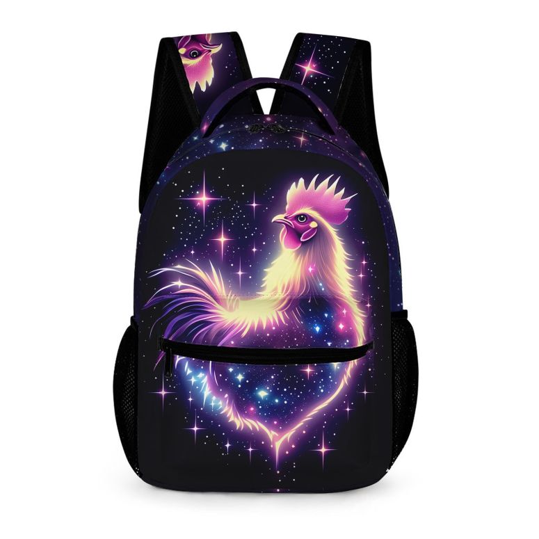 インコ 小鳥 バード トラベルキャリアー GNEW Galaxy Chicken Backpack Cute Rooster Backpack for Kids, Rooster in Pink Purple Galaxy Starry Stars School Backpack, Universe Rooster Bookbag Elementary Middle High School Backpack,16.5 Inc 【並行輸入品】