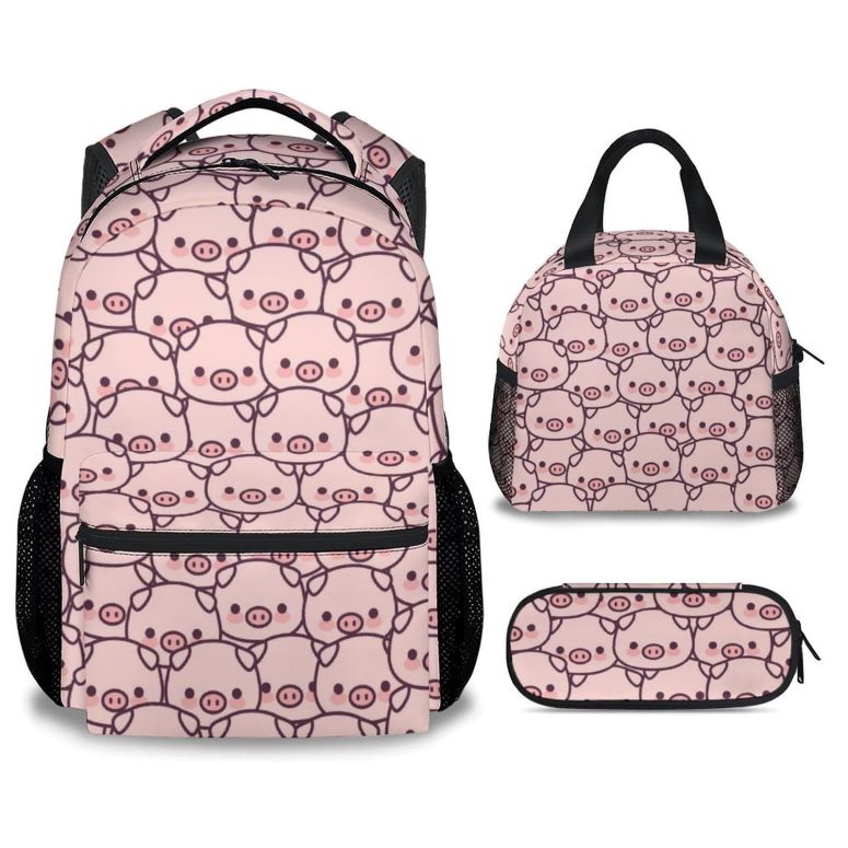 インコ 小鳥 バード トラベルキャリアー AIOMXZZ Pig Backpack with Lunch Box and Pencil Case, 16 Inch Cute Pig Bookbag Durable, Lightweight, Large Capacity, Funny Animal Backpack for School Girls Kids Women 【並行輸入品】