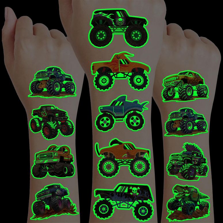 ホットウィール モンスタートラック 96 PCS Monster Truck Race Car Pre-Cut Luminous Glow in the dark Temporary Tattoos for Kids | Super Cute Themed Birthday Party Favors Supplies Decorations, Fake Tattoos Rewards & Gifts for Boys Girl 【並行輸入品】