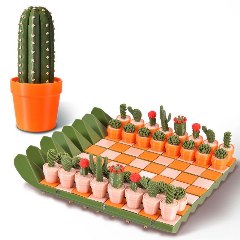 チェスセット Cactus Chess Set - 3D Printed Cactichess - Roll Up Portable Travel Chess Board - Easy to Store Cactus Magnetic Chess Set, Fun Chess Gift for Plant Lovers 【並行輸入品】