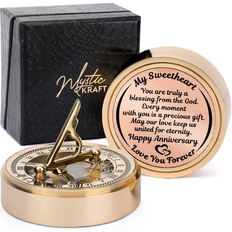 日時計 Mystickraft Anniversary Sundial Compass, Gifts for Husband, Him, Her, Wedding Anniversary Clock for 50th 40th 25th 20th 10th or 1st Year Celebration, Emotional Quote Engraved, Gift Box Pack with Card 【並行輸入品】