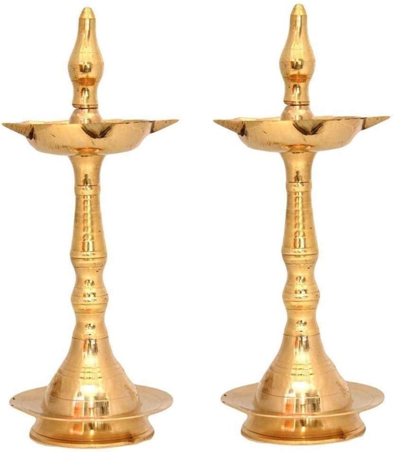 日時計 BENGALEN Brass Diya 10 Inch Kerala Samai Traditional Oil Lamp Deepak Lamp Kutthu vilakku Panchmahal Deepam for Pooja Mandir Diwali Indian Puja Wedding Return Gift Items Set of 2 【並行輸入品】