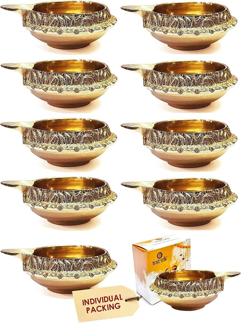 日時計 Satvik 20 pc Handmade Golden Engraved Kuber Diya Made of Virgin Brass. Diwali Diya Vilakku for Puja Pooja. Traditional Indian Oil Lamp. Deepawali Decoration Gift Items 【並行輸入品】