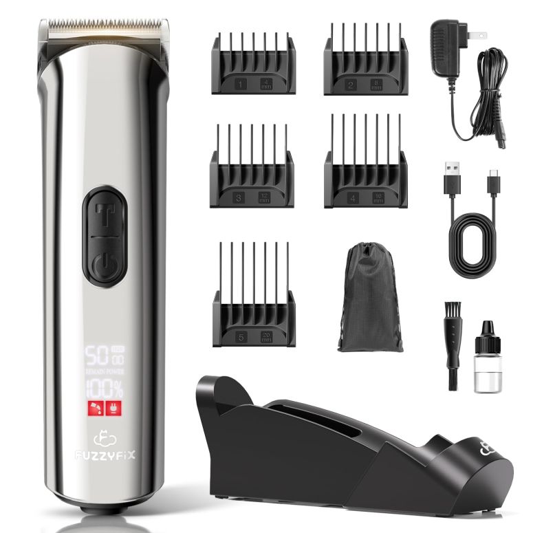 ペットバリカン FuzzyFix Professional Dog Grooming Clippers with Charging Dock, 5-in-1 Adjustable Blade Cordless Pet Grooming Kit 5 Speed Rechargeable Trimmer Hair Shaver with Detachable Guide Combs for Animal Horse 【並行輸入品】|MJ-MARKET