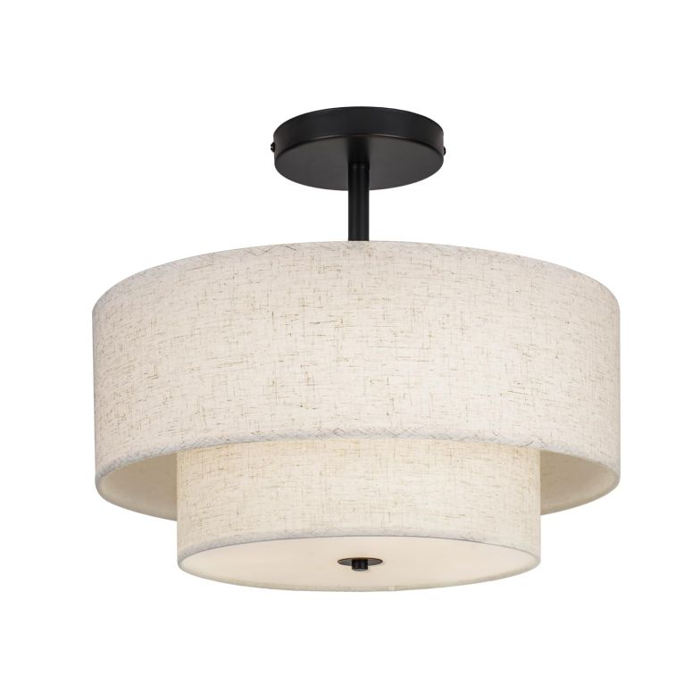 サファヴィヤ safavieh テーブルランプ サファビヤ サファヴィア HILUXIA 18 Inch Large Semi Flush Mount Ceiling Light Fixture with Dual Drum Design, Farmhouse Fabric Linen Shade for Bedroom, Living Room, Kitchen, and Dining - Modern Ch 【並行輸入品】