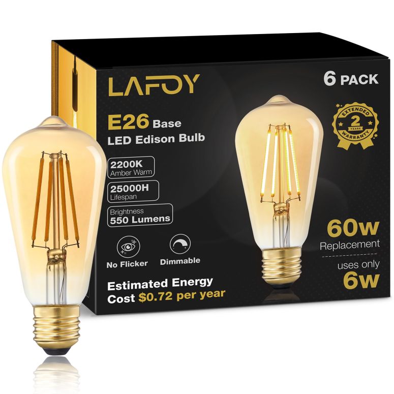 サファヴィヤ safavieh テーブルランプ サファビヤ サファヴィア Lafoy Amber Edison Light Bulbs 2200K Soft Warm, E26 LED Bulb 60 Watt Equivalent, 6W ST58 Teardrop Antique Style 60W Replacement, 550 Lumen Medium Base Lightbulbs, 120V 6 【並行輸入品】