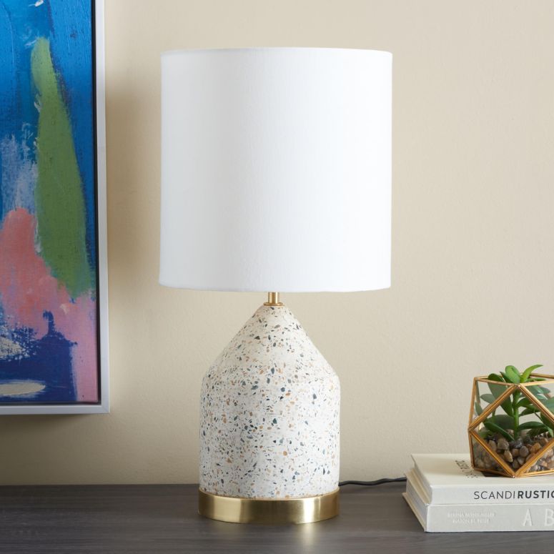 サファヴィヤ safavieh テーブルランプ サファビヤ サファヴィア SAFAVIEH Lighting Collection Nicolai White Terrazzo/Gold 20-inch Bottle Table Lamp (LED Bulb Included) 【並行輸入品】