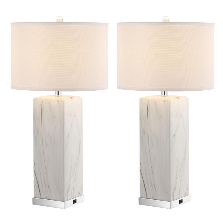 サファヴィヤ safavieh テーブルランプ サファビヤ サファヴィア SAFAVIEH Lighting Collection Olympia Black/White 29-inch Table Lamp Set of 2 with USB Charging Port (LED Bulbs Included) 【並行輸入品】|MJ-MARKET