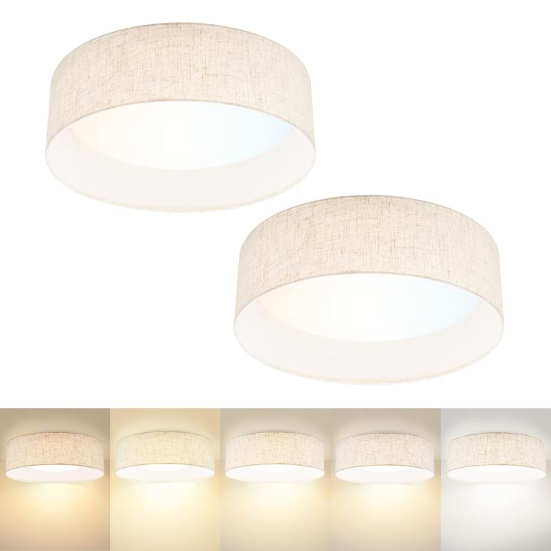 サファヴィヤ safavieh テーブルランプ サファビヤ サファヴィア Hamilyeah 15 inch Ceiling Light Flush Mount Set of 2, LED Kitchen Lighting Fixture Ceiling Mount with Fabric Shade, 5CCT Drum Ceiling Light Fixture Overhead for Living Ro 【並行輸入品】